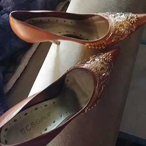 BCB women's golden beaded shoes high heel